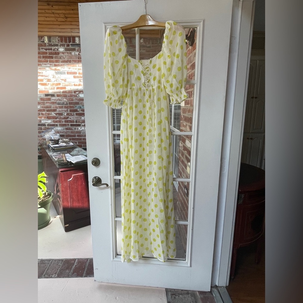 For Love And Lemons Megan Yellow Polka Dot Maxi Cover Up Dress Size M NWT - Picture 3 of 5
